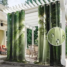 Outdoor Curtains Waterproof Windproof Weatherproof Curtain for Patio, Cabana, Porch, Pergola and Gazebo, Grommet Top Drape, 2 Panels Forest Landscape
