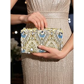 Damen Clutch Abendtasche Handgelenktasche Schultertaschen Seide Party Hochzeitsfeier Strass Perlenstickerei Paillette Mehrfach tragbar Einfarbig Schwarz Blau G