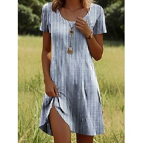 Women's Mini Dress Casual Dress T Shirt Dress Tee Dress A Line Dress Summer Dress Stylish Casual Vacation Casual Daily Regular Fit Graphic Stripe Short Sleeve