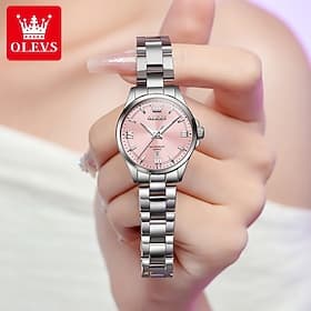 OLEVS 3668 New Women's Quartz Wristwatch Silver Solid Steel Strap Waterpoof Luminous Watch Mother's Day Gift for Woman Simple Fashion Ladies Watch