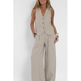 Women's Two Piece Sets Blouse Pants Sets Sleeveless V Neck Solid Color Dubbele Rij Knopen Active Basic Vacation Casual Daily Black Wine Army Green Summer Regul