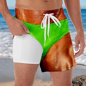 Men's Color Block Funny Costume Lined Shorts 2 in 1 Board Shorts Swim Shorts Mid Waist Hawaiian Vacation Beach Wear Side Pockets With Compression Liner Elastic