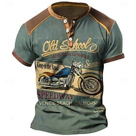 Homme Graphique Moto Chemise Henley Manche Courte Impression 3D Mode Designer Confortable Quotidien Extérieur Été Bleu bleu marine Bleu Ciel Violet Marron Henl