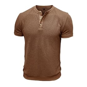 Men's Waffle Henley Shirt Tee Short Sleeve Solid Color Plain Textured Fashion Designer Casual Color Block Buttons Henley Outdoor Casual Daily Summer All Season
