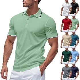 Homme Chemise de golf Polo Piqué Occasionnel Affaires Col Polo Côtelé Manche Courte Mode Basique Couleur Unie Boutons Été Printemps Automne Coupe régulière No