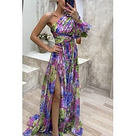 Women's Long Dress Maxi Dress Prom Dress Party Dress Chiffon Dress Print Dress Elegant Fashion Party Special Occasion Regular Fit Flower Long Sleeve One Should