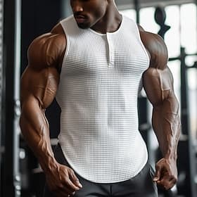 Herren Waffel-Tanktop Henley Hemd Weste Unterhemd Ärmellos Henley Sommer Einfach Mode Designer Muskel Knöpfe Outdoor Fitnessstudio Ausgehen Schwarz Weiß Hellbl