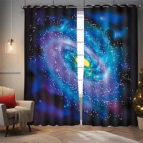Nordic Forest Starry Sky Insulation Outdoor Balcony Rest Living Room Home Decoration 2-piece Set 3D Digital Printing Perforated Blackout Curtains