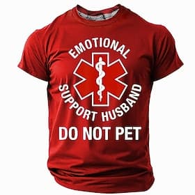 Men's Emotional Support Husband Do Not Pet T Shirt Short Sleeve T shirt 3D Print Crew Neck Shirt Fashion Daily Street Daily Black Red Blue Summer Spring Clothi