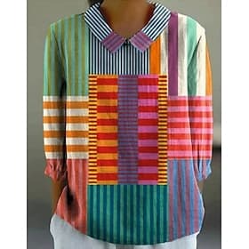 Blouse Femme À Manches Longues Col Peter Pan Casual Géométrique Bohémienne Quotidien Élégant Col Hauts Réguliers Impression Quotidien Boutons Noir Jaune Rouge