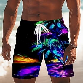 Men's Coconut Tree Tropical Plants Swim Trunks Swim Shorts Board Shorts Mid Waist Hawaiian Vacation Drawstring Mesh Lining Elastic Waist Designer Clothing Appa