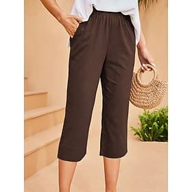 Women's Capri Pants Streetwear Casual Capris High Waist Plain Pocket Elastic Drawstring Design High Cut Breathability Soft Micro-elastic Causal Daily Wear Blac