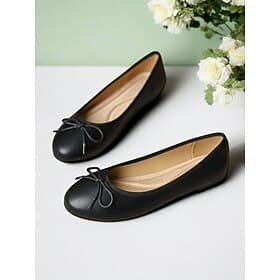 Classic Bow Ballet Flats for Women - Comfortable Round-Toe Slip-On Shoes for Office Everyday Wear