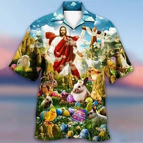 Homme Humain Jésus Chemise Chemise hawaïenne Chemise boutonnée Mode Design Décontractées Extérieur Plein Air Casual Eté Col rabattu 3D Bouton bas Bleu Vert Arc