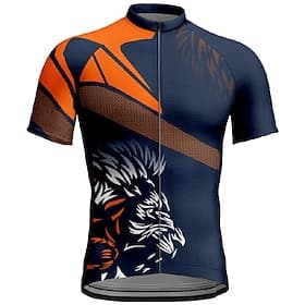 Herren Radtrikot Tiger Kurzarm Fahhrad T-Shirt Trikot mit 3 Gesäßtaschen Mountainbike MTB Schnelltrocknend Anatomisches Design Feuchtigkeitsableitend Atmungsak