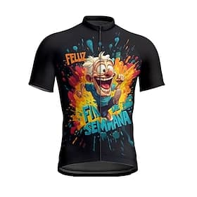 Herren Radtrikot Cartoon Buchstaben Zahlen Kurzarm Fahhrad T-Shirt Trikot mit 3 Gesäßtaschen Mountainbike MTB Schnelltrocknend Anatomisches Design Feuchtigkei