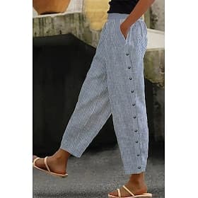 Femmes Slacks Pantalon d'été Pantalons Classique Occasionnel Longueur complète Naturel Rayé Avec Poches Respirabilité Doux Confortable Micro-Élastique Rue Tenu