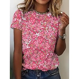 Women's T Shirt Print Floral Graphic Stylish Casual Short Sleeve Round Neck Regular Tops Daily Weekend Blue Yellow Pink Red Green Summer Spring