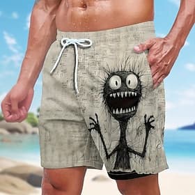 Men's Animal Funny Swim Trunks Swim Shorts Board Shorts Mid Waist Streetwear Hawaiian Beach Vacation Wear Side Pockets Mesh Lining Elastic Drawstring Waist Des