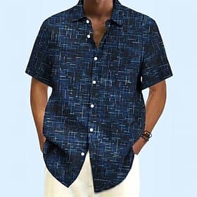 Hombre Geométrico Cuadrícula / Cuadros Camisa Camisa casual Abotonar la camisa Manga Corta Moda informal Vacaciones Uso Diario Verano Primavera Cuello Vuelto I