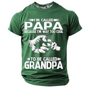 Men's Short Sleeve Graphic T-Shirt - Funny I'm Called Papa Because I'm Way Too Cool To Be Called Grandpa Tee, Family Gift for Dads Grandfathers