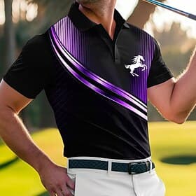 Herren Pferd Geometrisch Polo Kurzarm Polo-Shirts Hemden mit Kragen Lässig Outdoor Sport Alltagskleidung 3D-Druck Sommer Blau Purpur Orange