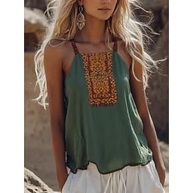Camiseta de tirantes de mujer Estampado floral Paisle bohemia Hawaiana Estilo Sin mangas Tirantes Tops regulares Diario Estampado Verde Verano Primavera