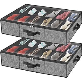 Lot de 2 organiseurs de rangement à chaussures sous le lit, 24 compartiments, solution de rangement pour placard à chaussures sous le lit avec fenêtre transpar
