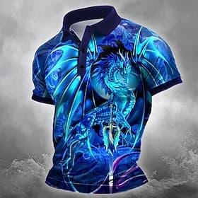 Men's Dragon 3D Polo Short Sleeve Polo Shirts Collared Shirts Casual Outdoor Street Athleisure Daily Wear 3D Print Ruth Thompson Summer Blue