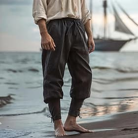 Herren Leinenhosen Hose Sommerhose Strandhose Tasche Elastischer Bund Bein Kordelzug Einfach Komfort Atmungsaktiv Volle Länge Outdoor Täglich Ferien Urlaub Vik