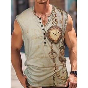 Herren Vintage Tank Top Henley Hemd Ärmellos Vintage Mode Designer Outdoor Lässig Täglich Sommer Frühling Herbst Khaki Henley Henley T-Shirt