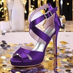 Damen Lila Satin Riemchen High Heels – Plateau Cocktailsandalen mit Schnallenverschluss für Abendpartys und Hochzeiten