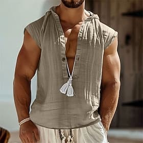 Men's Tank Top Vest Top Undershirt Sleeveless Shirt Sleeveless Hooded Summer Plain Fashion Designer Basic Buttons Vacation Street Going out Navy Blue Top Tee f