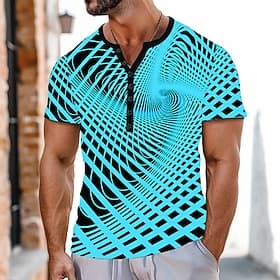 Herren Geometrisches Muster T Shirt Henley Hemd Kurzarm Sport Mode Designer Lässig Täglich Outdoor Sommer Blau Orange Henley Henley T-Shirt