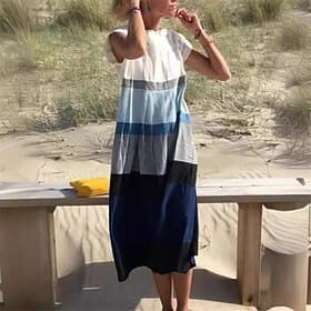 Women's Midi Dress Shift Dress Casual Dress Summer Dress Fashion Classic Outdoor Holiday Date Regular Fit Color Block Short Sleeve Crew Neck Blue Summer Spring
