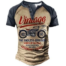 Herren T Shirt Henley Shirt Tee Graphic Buchstabe Motorräder Henley Blau Braun Grün Khaki 3D-Druck Übergröße Outdoor Täglich Kurzarm Button-Down Bedruckt Bekle