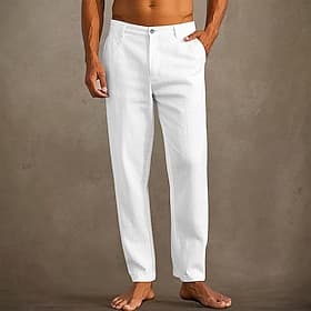 Men's Linen Pants Trousers Summer Pants Beach Pants Pocket Plain Comfort Breathable Vacation Daily Holiday Hawaiian Boho Black White