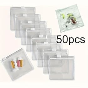 Lot de 50 sacs de rangement transparents en PVC à fermeture éclair, petites pochettes en plastique pour bijoux, essentiels de voyage, sacs de rangement portabl