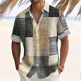 Per uomo Geometrico Blocco di colori Patchwork Camicia Camicia casual Camicia con Bottoni Manica Corta Moda Casual Vacanza Abbigliamento Quotidiano Ferie Estat