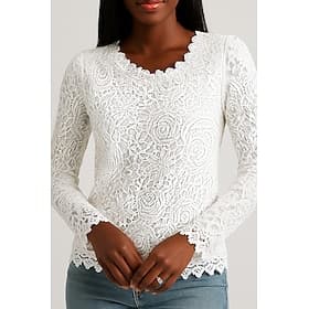 Femmes Hauts en dentelle Dentelle Uni Élégant Moderne manche longue Col ras du cou Hauts Réguliers Quotidien Fête Blanche Été