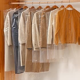 10 stk engangsplaggposer for klær, klare plaststøvdeksler for renseri, fortykkede dress- og frakkbeskyttere, gjennomsiktig klesdeksel for vaskeri eller hjemmeb