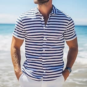 Homme Classique Rayures bretonnes Chemise Chemise d'été Chemise Boutonnée Manche Courte Mode Décontractée Extérieur Vacances Tenue Quotidienne Été Printemps Co