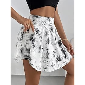 Damen Kurzrock Culottes Slim Mode Lässig Mini Hohe Taille Röcke Grafik Batik Dehnbar täglich Weiß Pink Grau Sommer Strick Polyester