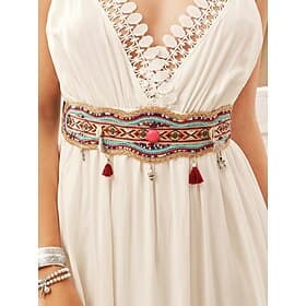 Women's Bohemian Handmade Beaded Belt, Stretch Elastic Band with Tassels and Charms - Women's Colorful Embroidered Design, Perfect for Beachwear, Festivals and