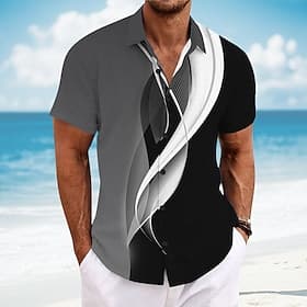 Per uomo Geometrico Linea Arte astratta Camicia Camicia Estiva Camicia con Bottoni Manica Corta Moda Casual Vacanza Abbigliamento Quotidiano Abbigliamento mare
