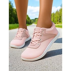 Women's Wide Toe Barefoot Walking Sneakers – Pink Flyknit Shoes for Casual Wear, Daily Travel Foot Comfort Support