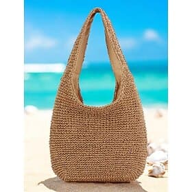 Sac à bandoulière en paille tressée fait main pour femme – grand sac fourre-tout bohème pour la plage, les voyages d'été, les vacances et les tenues décontract
