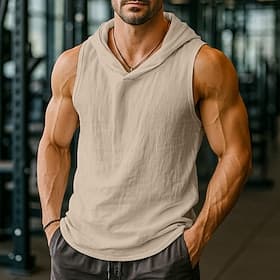 Herren Tank Top Henley Hemd Weste Unterhemd Ärmellos Mit Kapuze Sommer Einfach Mode Designer Sportlich Mit Kapuze Lässig Outdoor Fitnessstudio Weiß Top T-Shirt