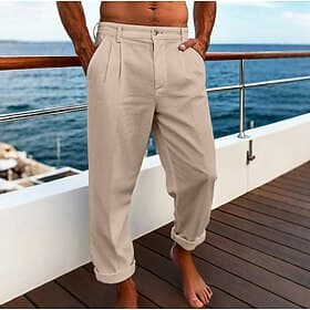 Homme Pantalons en Lin Pantalons Dress Pants works Pantalon d'été Pantalons Amples Poche Avant Jambe Droite Uni Confort Respirant Longueur complète Affaires Qu