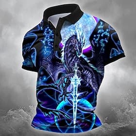 Men's Animal 3D Polo Short Sleeve Polo Shirts Collared Shirts Casual Outdoor Street Athleisure Daily Wear 3D Print Ruth Thompson Summer Blue